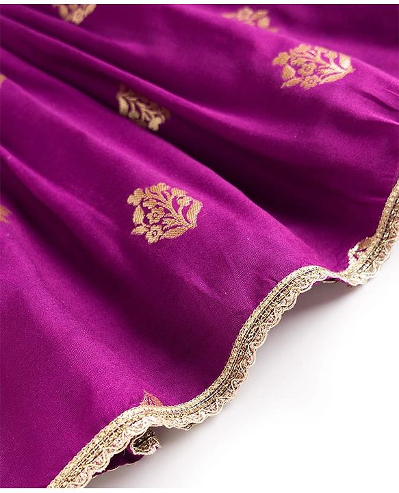 Pine Kids Woven Half Sleeves Floral Printed Kurti & Sharara Set With Dupatta - Violet