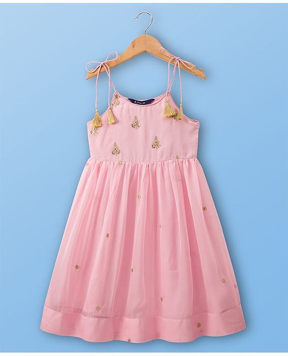 Pine Kids Woven Sleeveless Kurti Chudidar Set with Dupatta & Embroidery - Pink