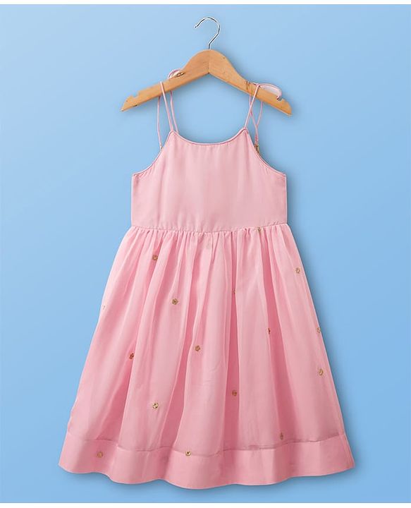 Pine Kids Woven Sleeveless Kurti Chudidar Set with Dupatta & Embroidery - Pink