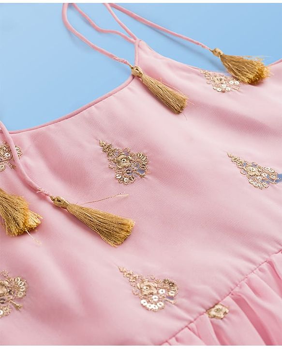 Pine Kids Woven Sleeveless Kurti Chudidar Set with Dupatta & Embroidery - Pink