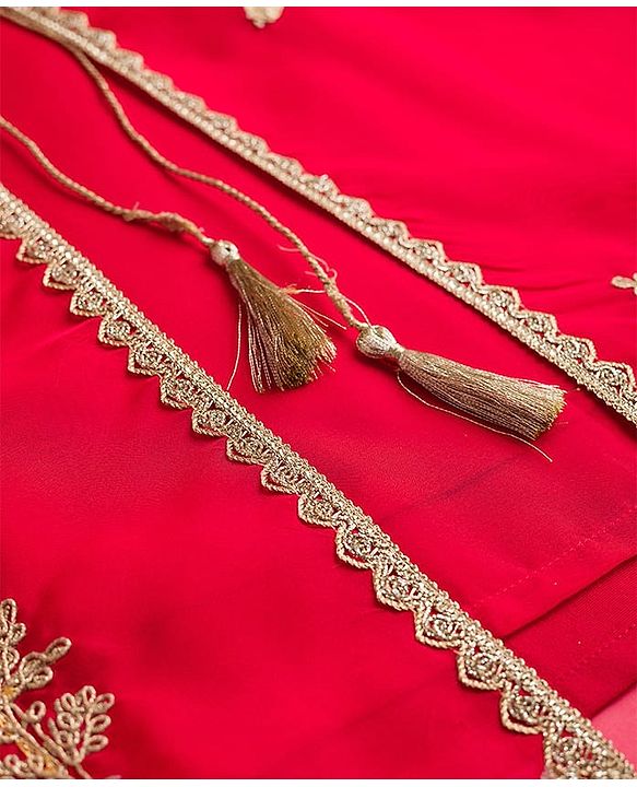 Pine Kids Woven Sleeveless Kurti Palazzo Set With Floral Embroidery & Dupatta - Red