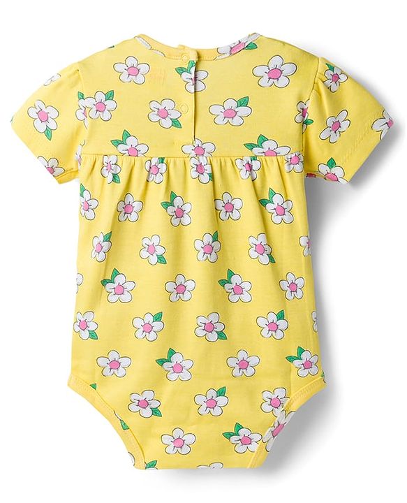 Babyhug 100% Cotton Knit Half Sleeves Onesies with Lemon Floral & Polka Dots Print Pack of 3 - Multicolor