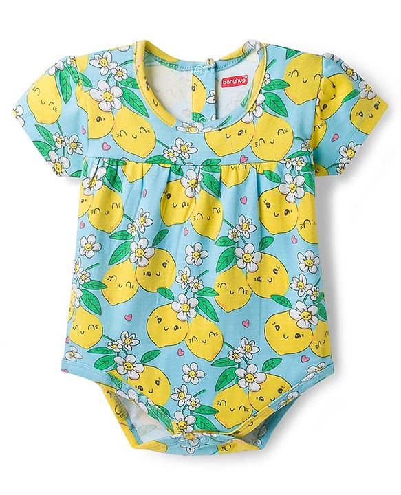 Babyhug 100% Cotton Knit Half Sleeves Onesies with Lemon Floral & Polka Dots Print Pack of 3 - Multicolor