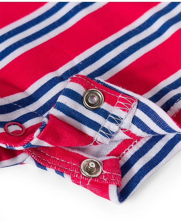 Babyhug 100% Cotton Knit Half Sleeves Front Open Striped Rompers with Nautical Theme Print Pack of 2 - Multicolor