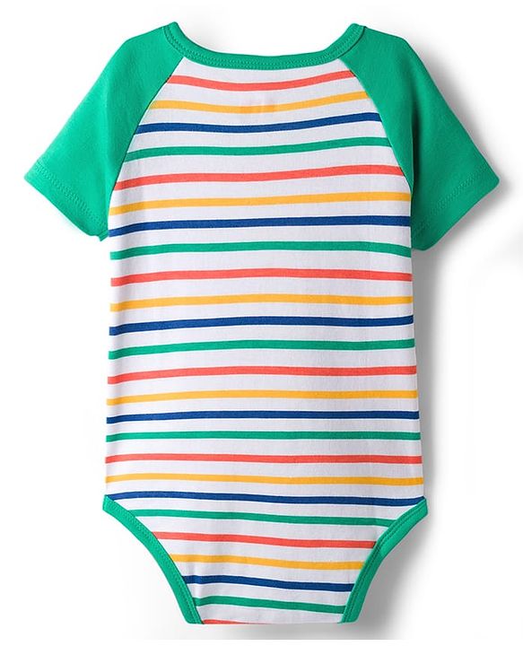 Babyhug 100% Cotton Knit Half Raglan Sleeves Onesie With Teddy Bear Print - Green