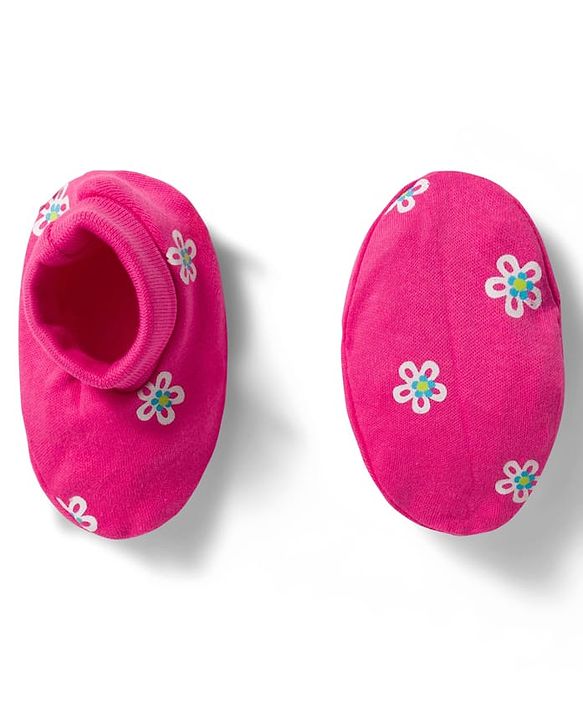 Babyhug 100% Cotton Knit Frill Sleeves Onesie with Hairband & Booties Set with Floral Print - Pink