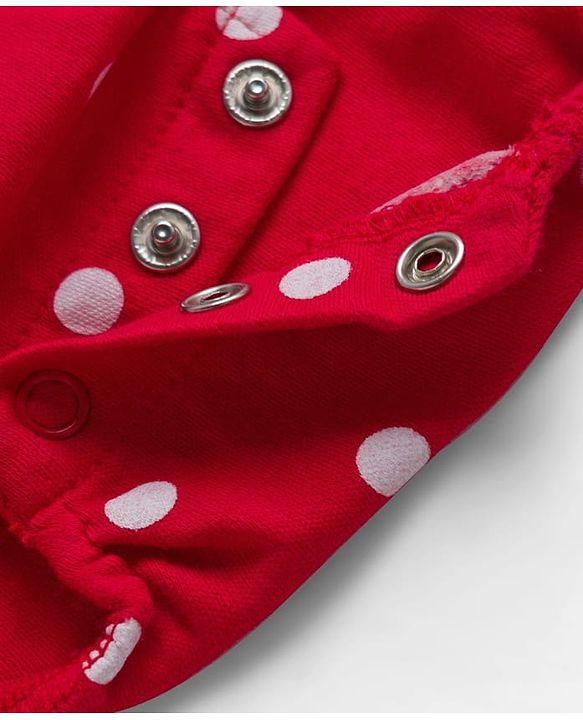 Babyhug 100% Cotton Knit Half Sleeves Onesie with Hairband & Polka Dot Print - Red