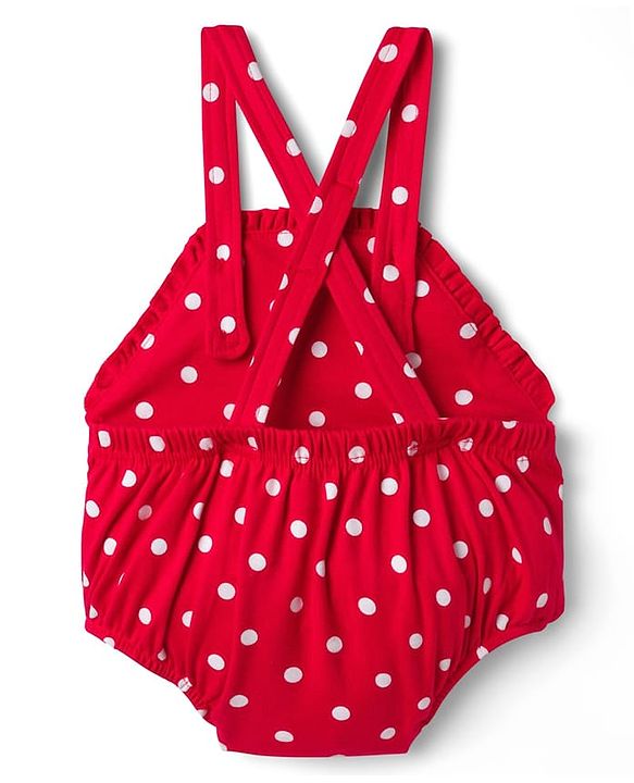Babyhug 100% Cotton Knit Half Sleeves Onesie with Hairband & Polka Dot Print - Red