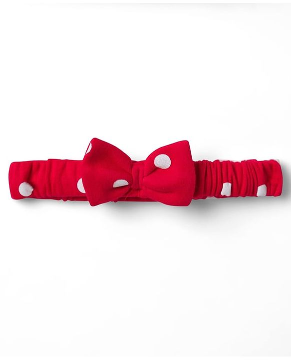 Babyhug 100% Cotton Knit Half Sleeves Onesie with Hairband & Polka Dot Print - Red