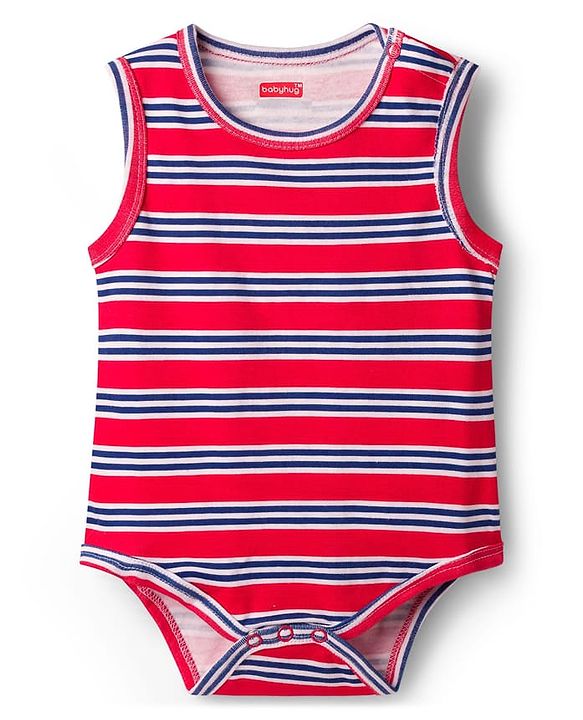 Babyhug 100% Cotton Knit Sleeveless Striped & Boat Printed Onesies Pack of 3 - Multicolor