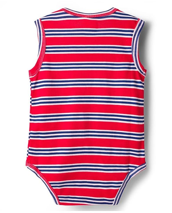 Babyhug 100% Cotton Knit Sleeveless Striped & Boat Printed Onesies Pack of 3 - Multicolor