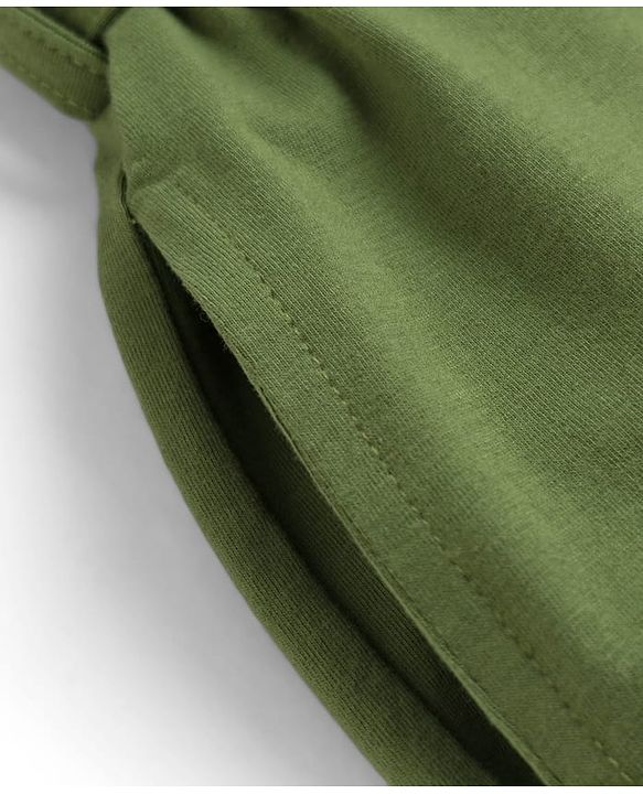 Pine Kids Cotton Knit Half Puffed Sleeves Solid Colour Full Length Jumpsuit - Dark Green
