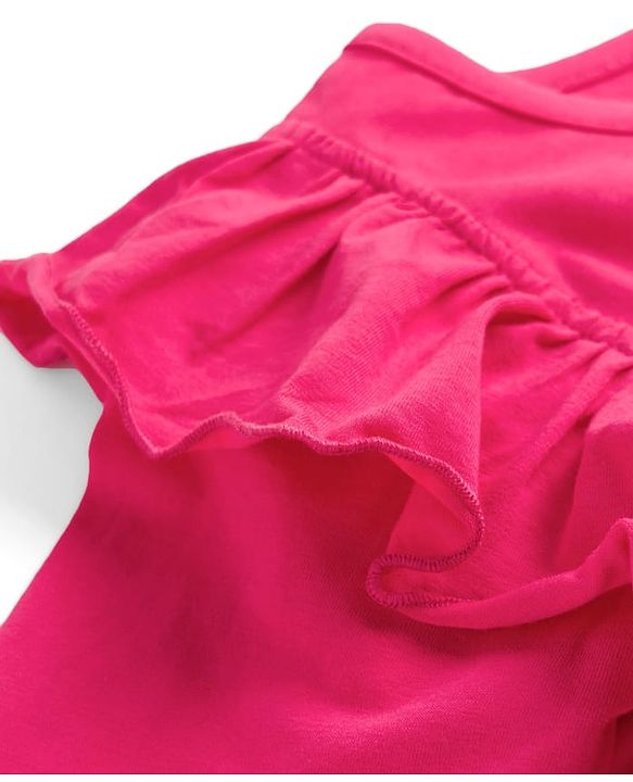 Pine Kids Cotton Knit Half Puffed Sleeves Solid Colour Full Length Jumpsuit with Frill Detailing - Dark Pink