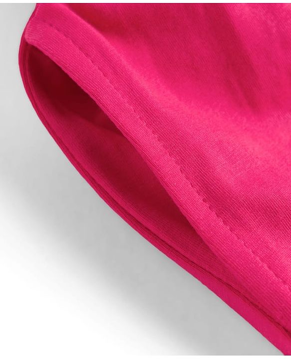 Pine Kids Cotton Knit Half Puffed Sleeves Solid Colour Full Length Jumpsuit with Frill Detailing - Dark Pink