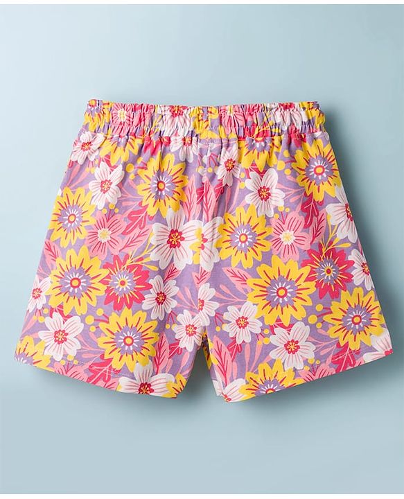 Pine Kids Single Jersey Knit Half Sleeves T-Shirt & Shorts Night Suit with Floral & Butterfly Print - Lilac & White
