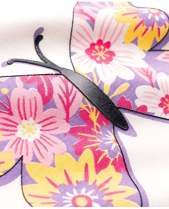 Pine Kids Single Jersey Knit Half Sleeves T-Shirt & Shorts Night Suit with Floral & Butterfly Print - Lilac & White