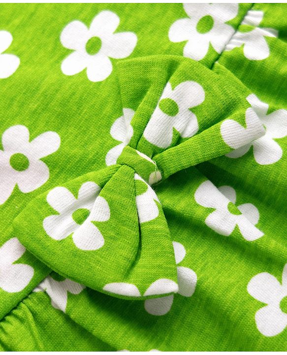 Babyhug Single Jersey Knit Sleeveless Frock with Floral Print & Bow Applique - Green