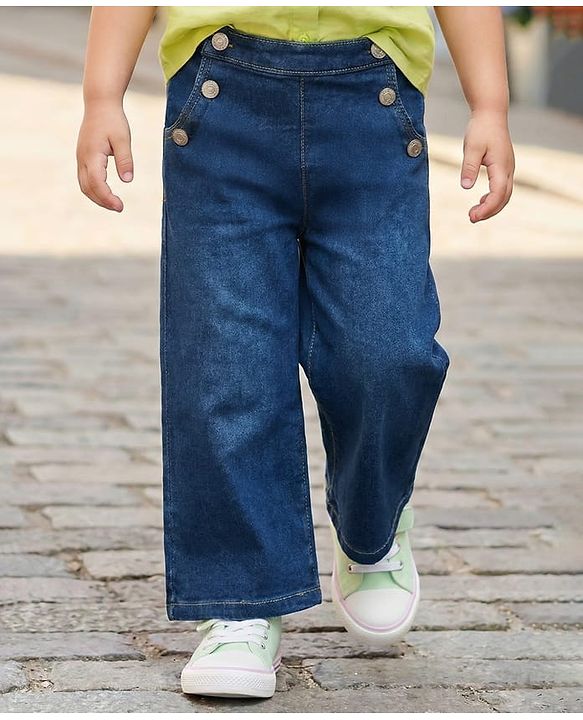 Babyhug Full Length Washed Denim Jeans With Stretch - Navy Blue