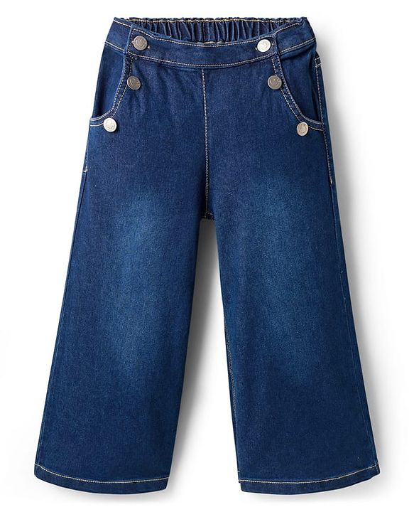 Babyhug Full Length Washed Denim Jeans With Stretch - Navy Blue