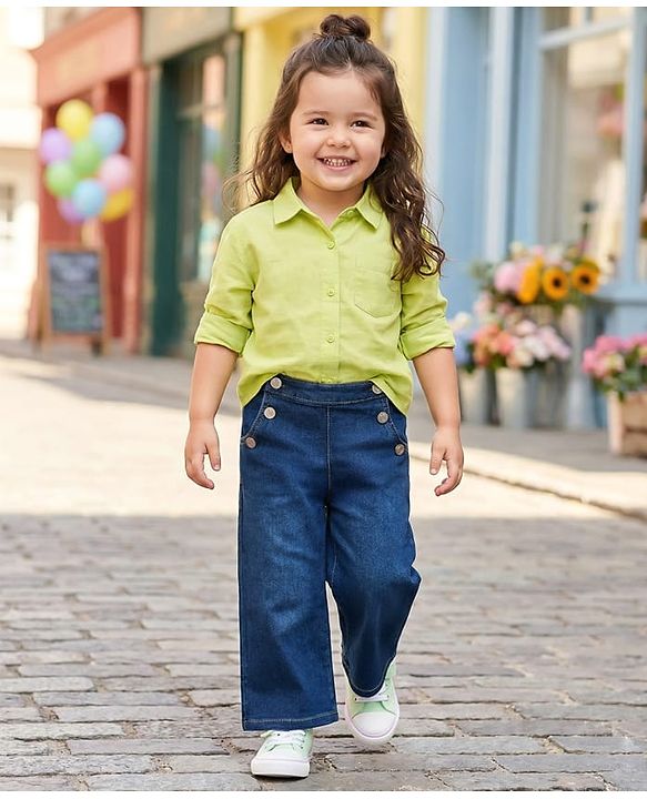 Babyhug Full Length Washed Denim Jeans With Stretch - Navy Blue