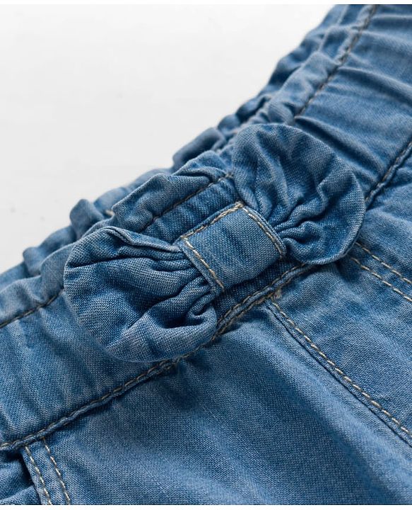 Babyhug Full Length Washed Denim Jeans With Floral Embroidery & Stretch - Light Blue