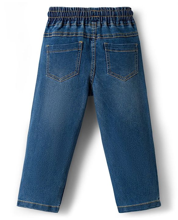 Babyhug Full Length Denim Jeans with Patch Detailing - Blue
