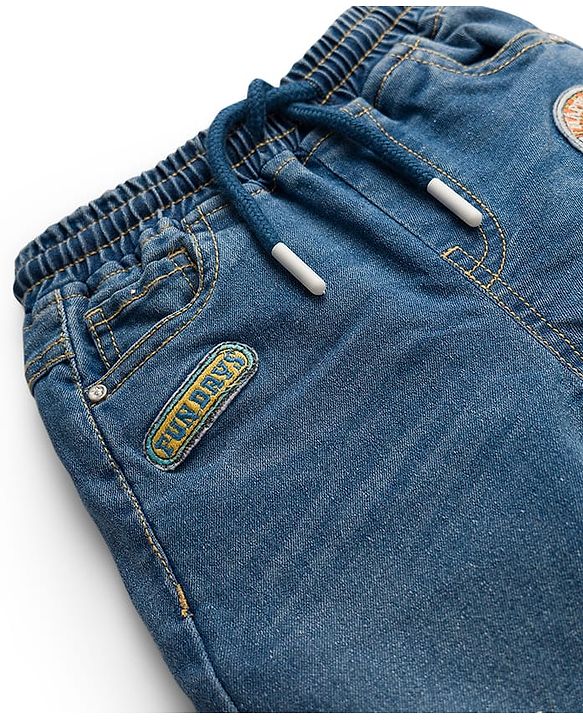 Babyhug Full Length Denim Jeans with Patch Detailing - Blue