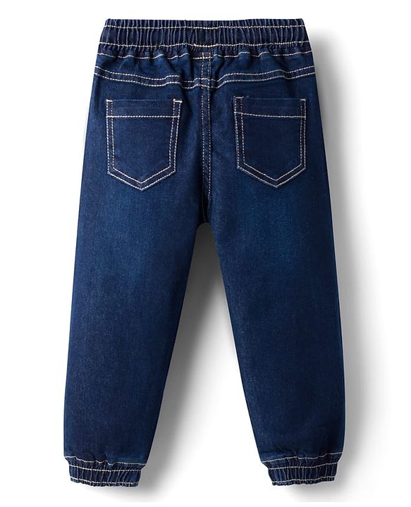 Babyhug Full Length Denim Jeans with Stretch & Patch Detailing - Navy Blue
