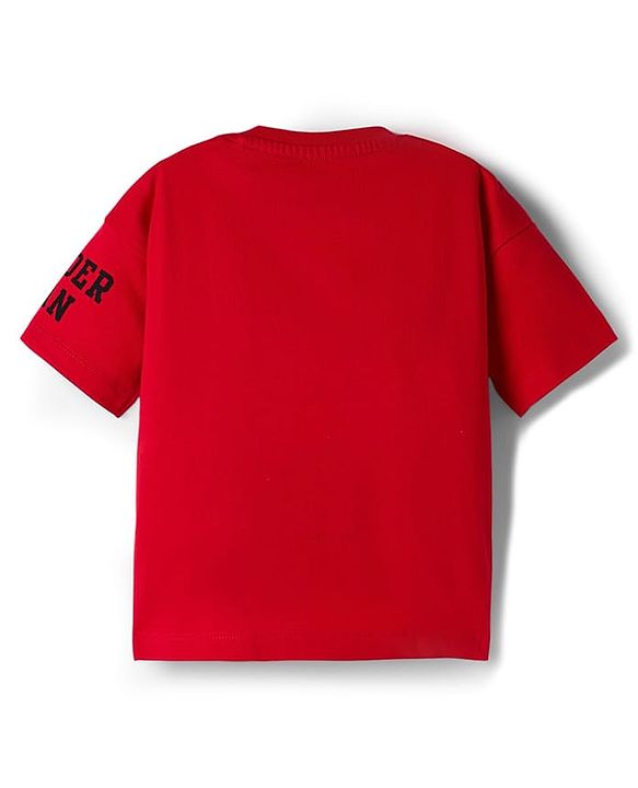 Babyhug Marvel Terry Knit Half Sleeves Oversize Drop Shouder T-Shirt With Functional Bag - Red