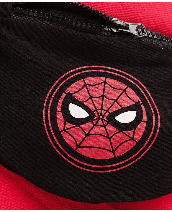 Pine Kids Marvel Terry Knit Drop Shoulder Half Sleeves T-Shirt With Functional Bag Applique - Red