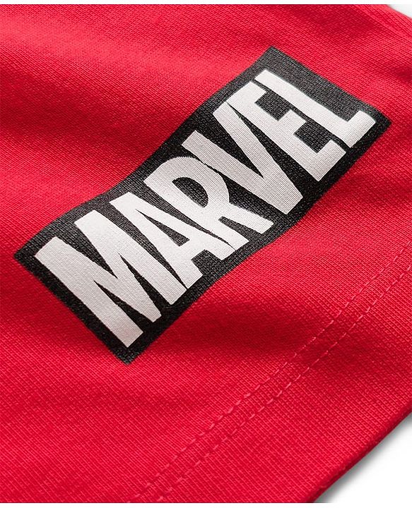 Pine Kids Marvel Terry Knit Drop Shoulder Half Sleeves T-Shirt With Functional Bag Applique - Red