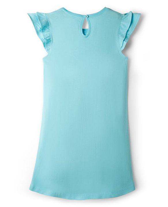 Pine Kids Disney Single Jersey Knit Frill Sleeves Nighty With Elsa & Anna Graphics - Light Blue