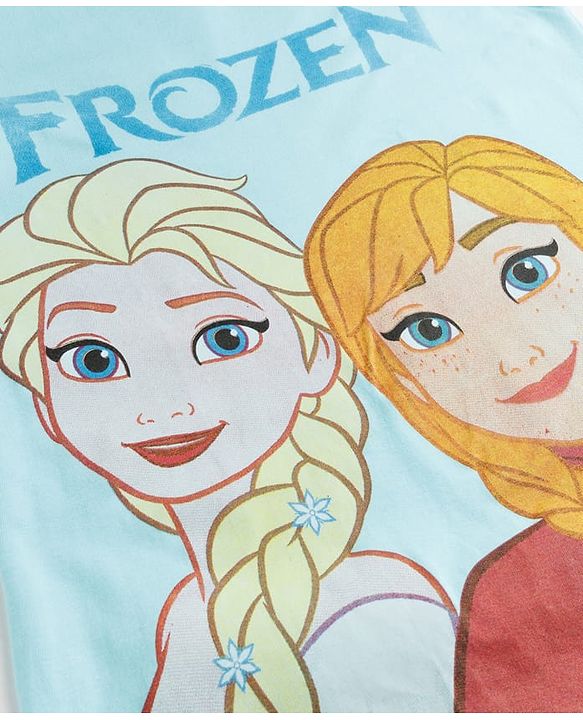 Pine Kids Disney Single Jersey Knit Frill Sleeves Nighty With Elsa & Anna Graphics - Light Blue