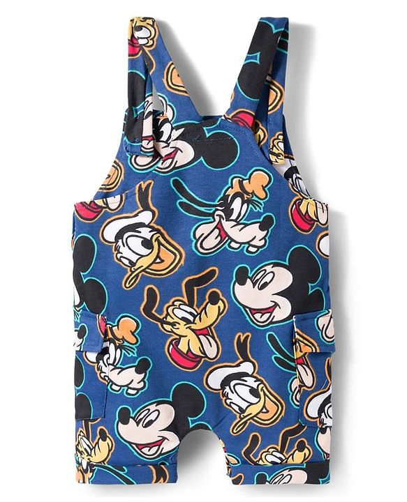 Babyhug Disney Cotton Knit Half Sleeves T-Shirt & Dungaree with Mickey Mouse Graphic - Blue