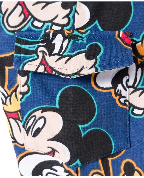 Babyhug Disney Cotton Knit Half Sleeves T-Shirt & Dungaree with Mickey Mouse Graphic - Blue