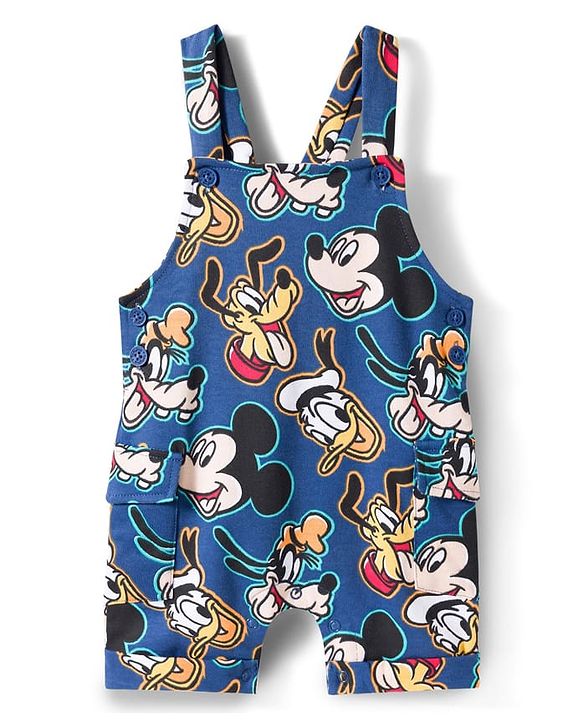 Babyhug Disney Cotton Knit Half Sleeves T-Shirt & Dungaree with Mickey Mouse Graphic - Blue