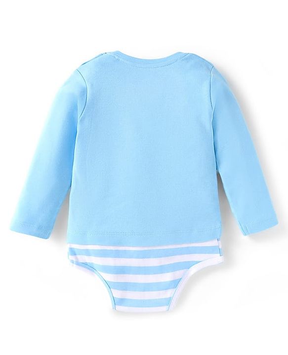 Babyhug Disney Interlock Knit Full Sleeves Onesie with Cap Mittens & Booties Lion King Graphic - Blue