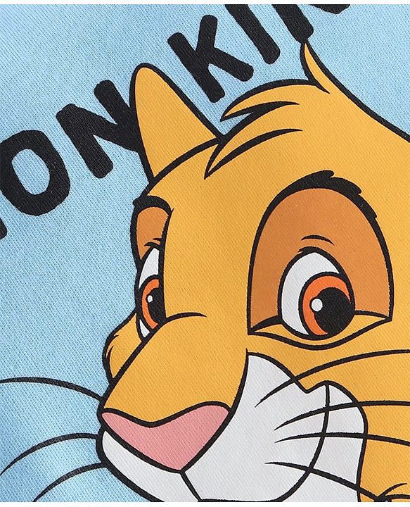 Babyhug Disney Interlock Knit Full Sleeves Onesie with Cap Mittens & Booties Lion King Graphic - Blue