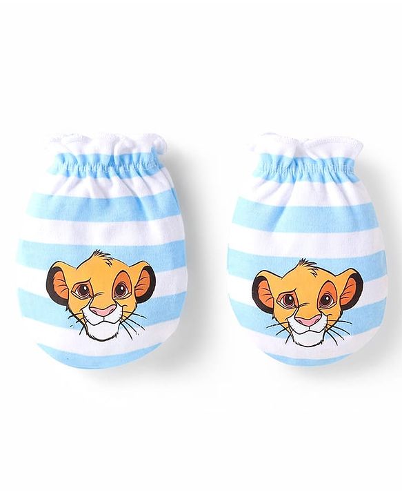 Babyhug Disney Interlock Knit Full Sleeves Onesie with Cap Mittens & Booties Lion King Graphic - Blue