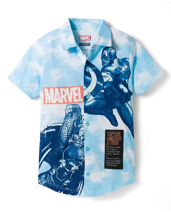 Pine Kids Marvel 100% Cotton Knit Half Sleeves Shirt With Front & Back Avengers Graphics-Multicolour
