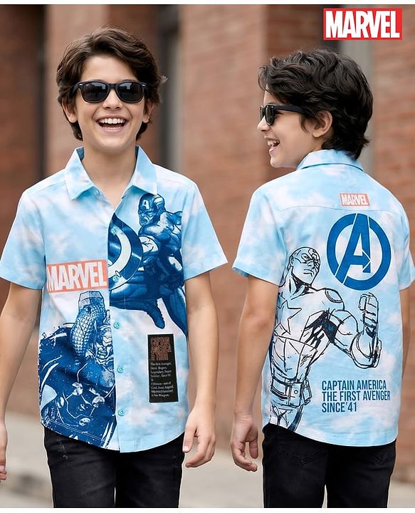 Pine Kids Marvel 100% Cotton Knit Half Sleeves Shirt With Front & Back Avengers Graphics-Multicolour