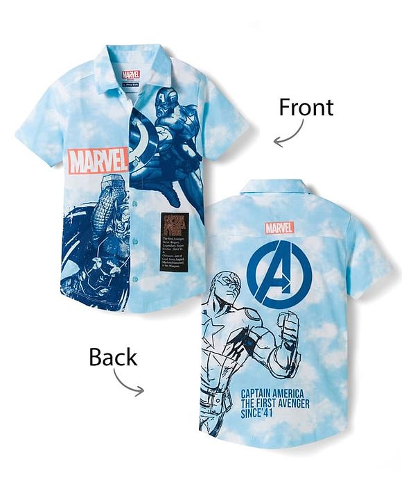 Pine Kids Marvel 100% Cotton Knit Half Sleeves Shirt With Front & Back Avengers Graphics-Multicolour