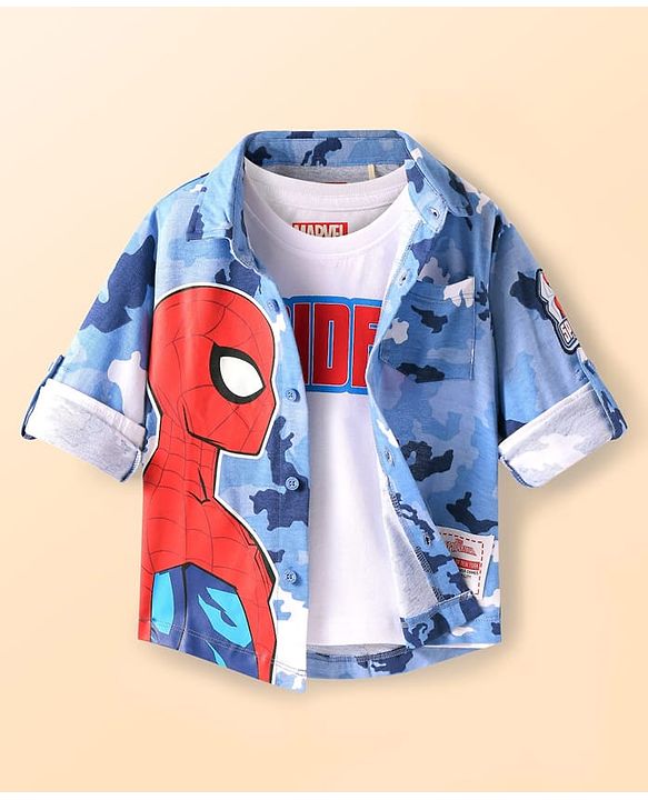 Babyhug Marvel 100% Cotton Knit Full Sleeves Shirt & Sleeveless Tank T-Shirt With Spider Man Graphics - Multicolour