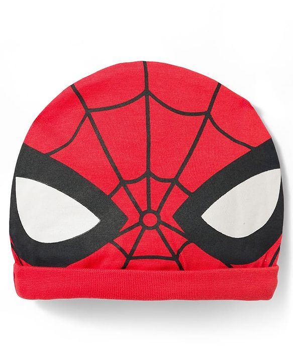 Babyhug Marvel 100% Cotton Knit Half Sleeves Romper With Spider Man Graphic & Cap - Red