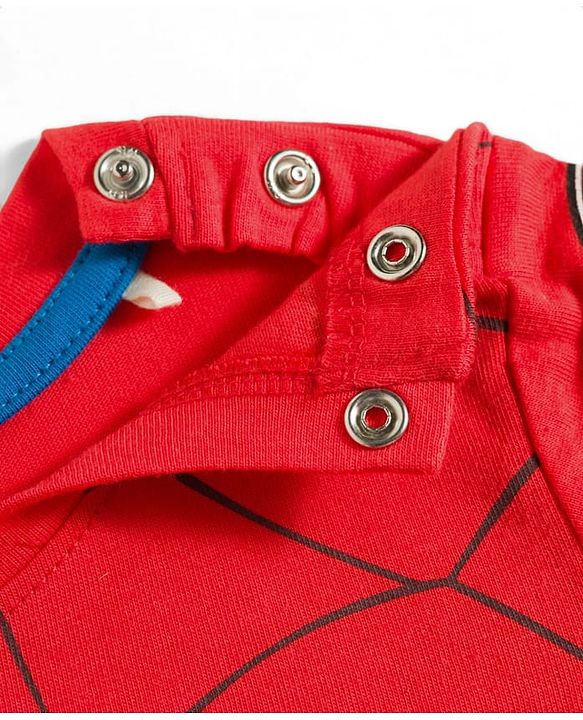 Babyhug Marvel 100% Cotton Knit Half Sleeves Romper With Spider Man Graphic & Cap - Red