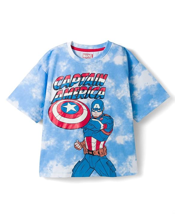 Pine Kids Marvel Single Jersey Knit Half Sleeves T-Shirt & Shorts Set With Captain America Graphics - Multicolor