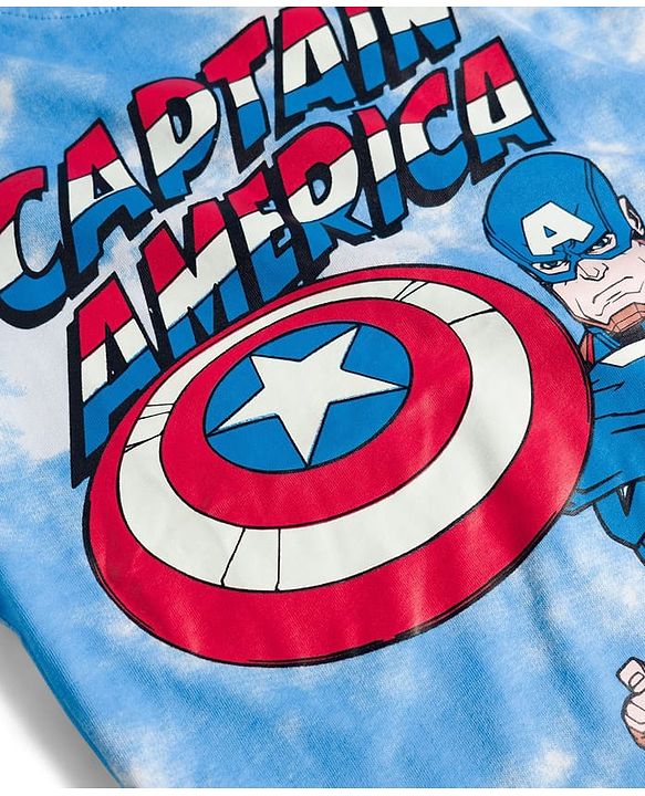 Pine Kids Marvel Single Jersey Knit Half Sleeves T-Shirt & Shorts Set With Captain America Graphics - Multicolor