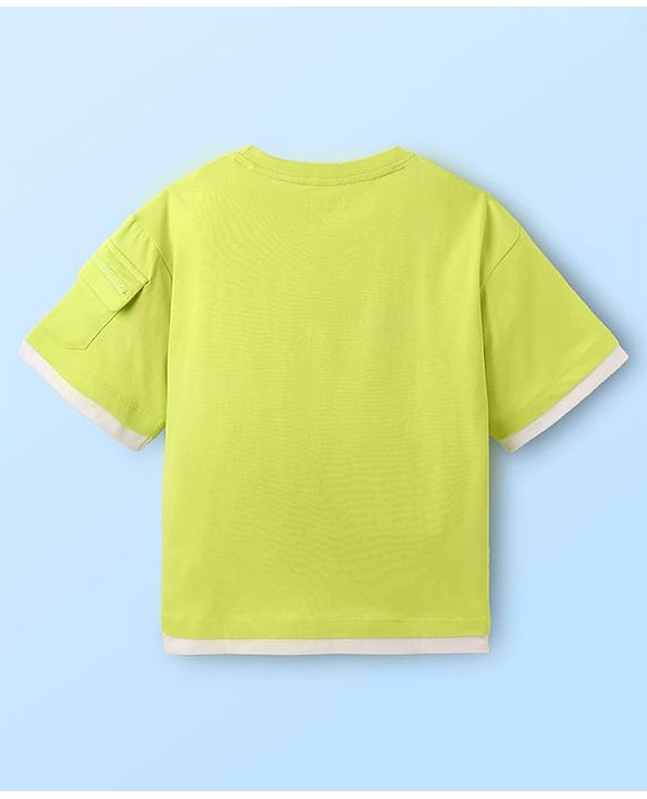 Pine Kids Marvel Terry Knit Oversized Drop Shoulder Half Sleeves T-Shirt with Avengers Graphics - Limegreen