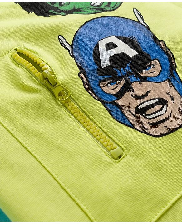 Pine Kids Marvel Terry Knit Oversized Drop Shoulder Half Sleeves T-Shirt with Avengers Graphics - Limegreen