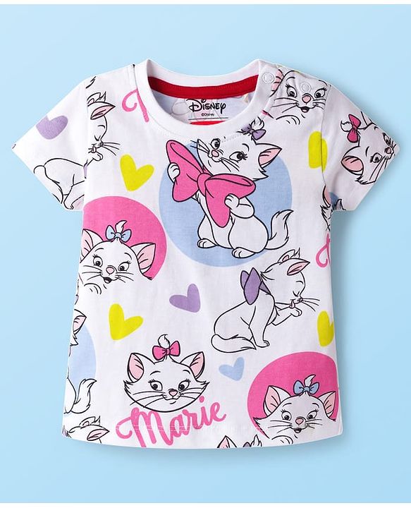 Babyhug Disney Single Jersey knit Half Sleeves T-Shirts with Marie Graphic Pack of 3 - Multicolor